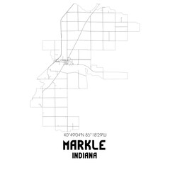 Markle Indiana. US street map with black and white lines.
