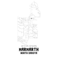 Marmarth North Dakota. US street map with black and white lines.