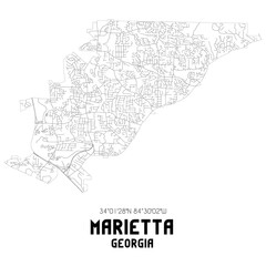 Marietta Georgia. US street map with black and white lines.