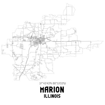 Marion Illinois. US street map with black and white lines.