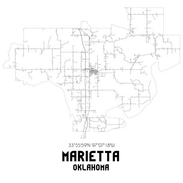 Marietta Oklahoma. US Street Map With Black And White Lines.