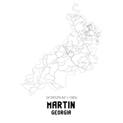 Martin Georgia. US street map with black and white lines.