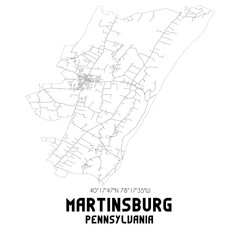Obraz premium Martinsburg Pennsylvania. US street map with black and white lines.