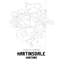 Martinsdale Montana. US street map with black and white lines.