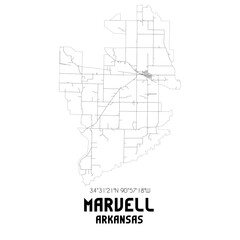 Marvell Arkansas. US street map with black and white lines.