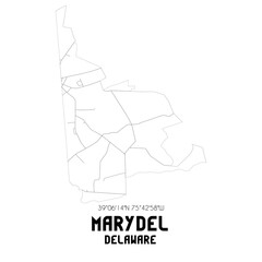 Marydel Delaware. US street map with black and white lines.