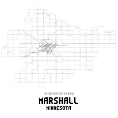 Marshall Minnesota. US street map with black and white lines.