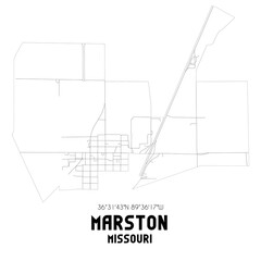 Marston Missouri. US street map with black and white lines.