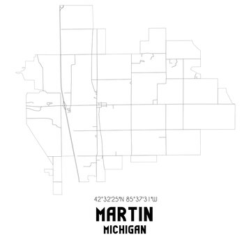 Martin Michigan. US street map with black and white lines.