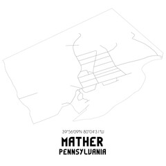 Mather Pennsylvania. US street map with black and white lines.