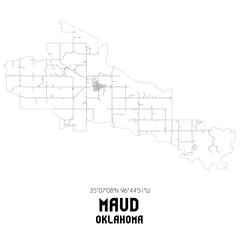 Maud Oklahoma. US street map with black and white lines.