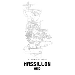 Massillon Ohio. US street map with black and white lines.