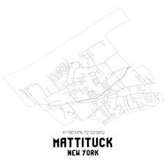 Mattituck New York. US street map with black and white lines.