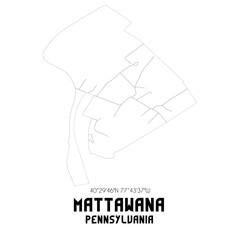 Mattawana Pennsylvania. US street map with black and white lines.