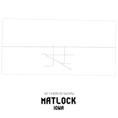 Matlock Iowa. US street map with black and white lines.