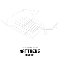Matthews Indiana. US street map with black and white lines.