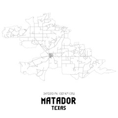Matador Texas. US street map with black and white lines.