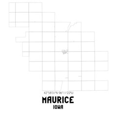 Maurice Iowa. US street map with black and white lines.