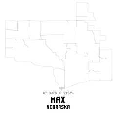 Max Nebraska. US street map with black and white lines.