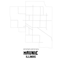 Maunie Illinois. US street map with black and white lines.