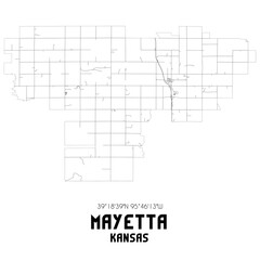 Mayetta Kansas. US street map with black and white lines.