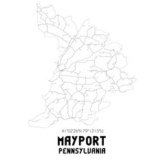 Mayport Pennsylvania. US street map with black and white lines.