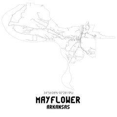 Mayflower Arkansas. US street map with black and white lines.