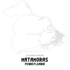 Matamoras Pennsylvania. US street map with black and white lines.