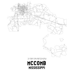 Mccomb Mississippi. US street map with black and white lines.