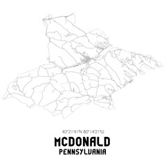 McDonald Pennsylvania. US street map with black and white lines.