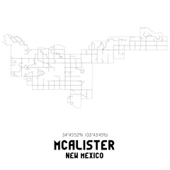 Mcalister New Mexico. US street map with black and white lines.
