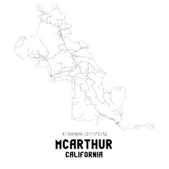 Mcarthur California. US street map with black and white lines.