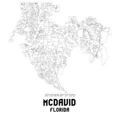 McDavid Florida. US street map with black and white lines.