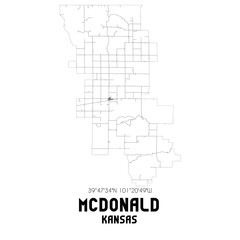 McDonald Kansas. US street map with black and white lines.