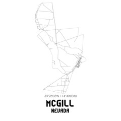 McGill Nevada. US street map with black and white lines.