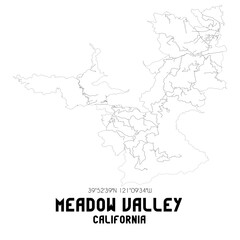 Meadow Valley California. US street map with black and white lines.