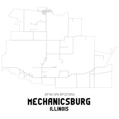 Mechanicsburg Illinois. US street map with black and white lines.