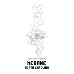 Mebane North Carolina. US street map with black and white lines.