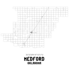 Medford Oklahoma. US street map with black and white lines.