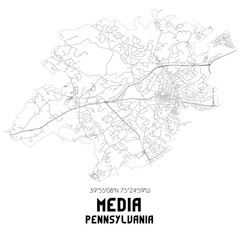 Media Pennsylvania. US street map with black and white lines.