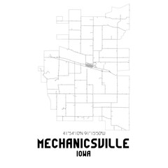 Mechanicsville Iowa. US street map with black and white lines.
