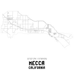 Mecca California. US street map with black and white lines.