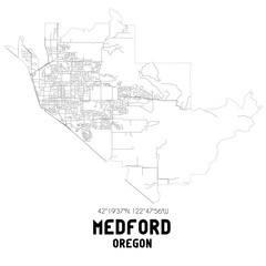 Medford Oregon. US street map with black and white lines.