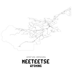 Meeteetse Wyoming. US street map with black and white lines.