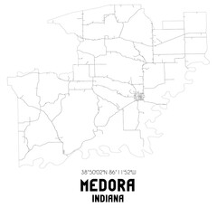 Medora Indiana. US street map with black and white lines.