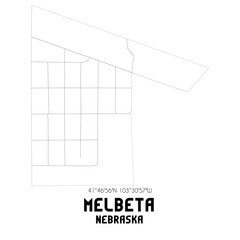 Melbeta Nebraska. US street map with black and white lines.