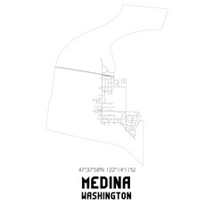 Medina Washington. US street map with black and white lines.