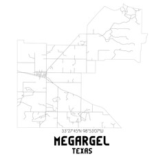 Megargel Texas. US street map with black and white lines.