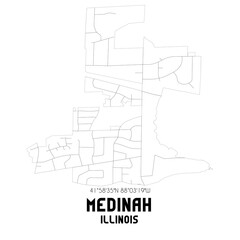 Medinah Illinois. US street map with black and white lines.