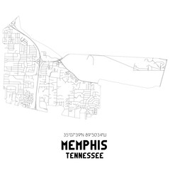 Memphis Tennessee. US street map with black and white lines.